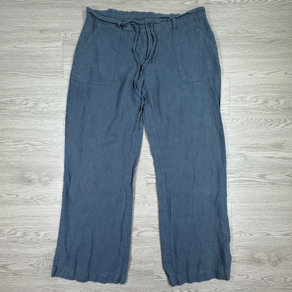 Unbranded Women's Pants 100% Linen Wide Leg Drawstring Blue‎ Small